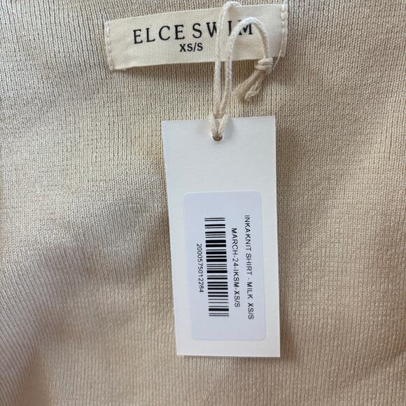 Elce Swim Inka Single Button Short Sleeve V-Neck Knit Shirt Top Milk XS/S NWT - Picture 4 of 6